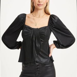 Truthfully Happy Drape Long Sleeve Top Sz M - Metallic Black